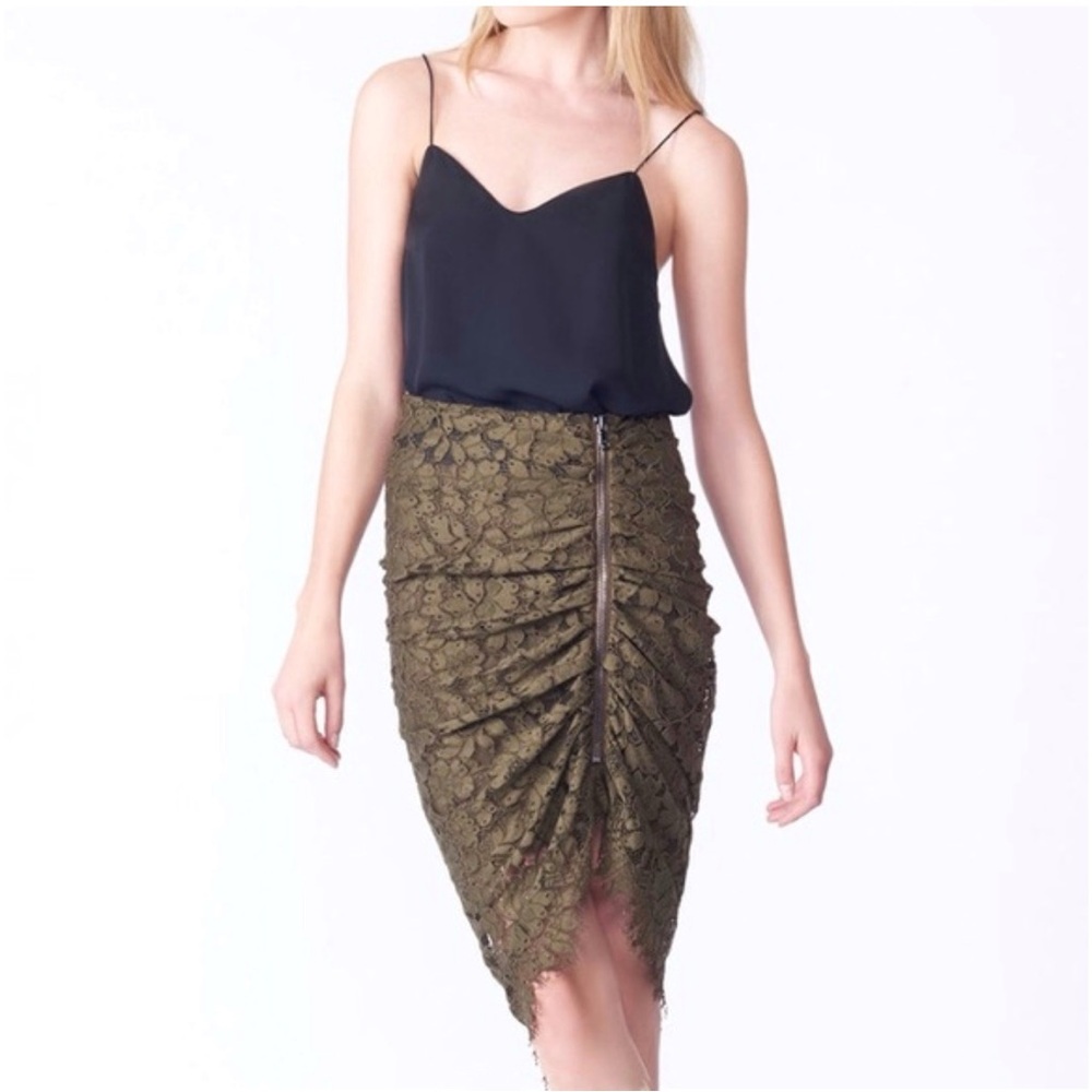 VERONICA BEARD ARMY GREEN LACE SIDE ZIP NOCHE SKIRT - Picture 9 of 11